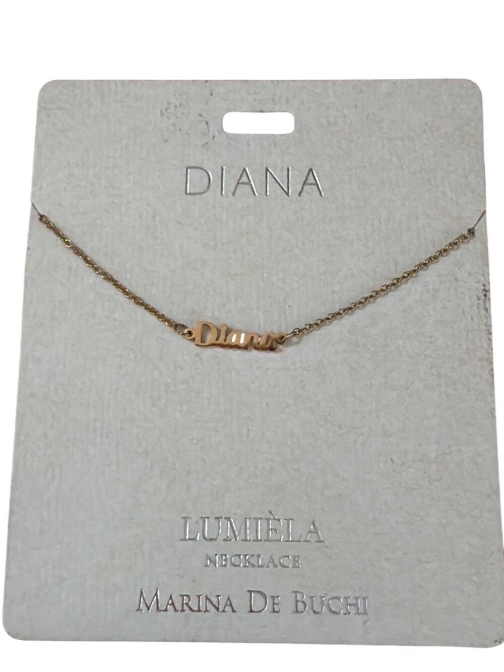 Marina De Buchi Script Name Necklace Diana Gold Tone Adj 15" - 20" New on Card